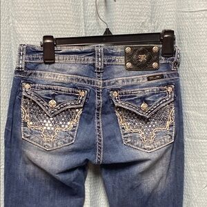 Miss Me size 27 mid rise Boot Cut Jeans with Silver Embellishments bling stretch
